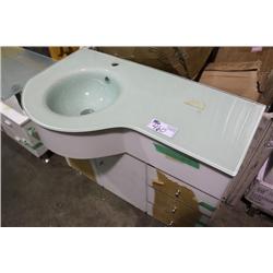 WHITE & FROSTED BATHROOM GLASS VANITY SET