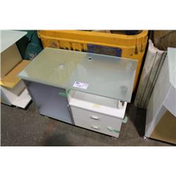 WHITE & FROSTED BATHROOM GLASS VANITY SET