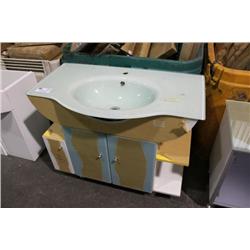 WHITE & FROSTED BATHROOM GLASS VANITY SET