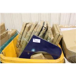 BIN OF ASSORTED BATHROOM COUNTERS & PARTS