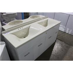 4 DOOR WHITE ON IVORY DOUBLE SINK BATHROOM VANITY