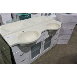 6 DRAWER 2 DOOR WHITE ON IVORY 2 SINK BATHROOM