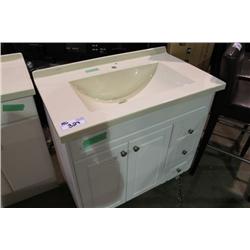 3 DRAWER 2 DOOR WHITE ON IVORY BATHROOM VANITY