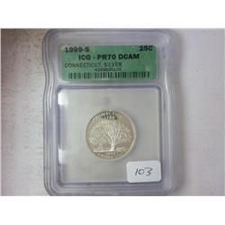 1999-S SILVER CT QUARTER ICG PR70DCAM