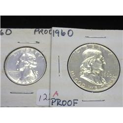 1960 WASHINGTON QUARTER & 1960 FRANKLIN 1/2 $ PF'S