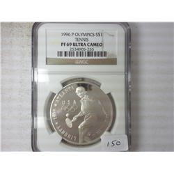 1996-P OLYMPICS "TENNIS" SILVER DOLLAR NGC PF69