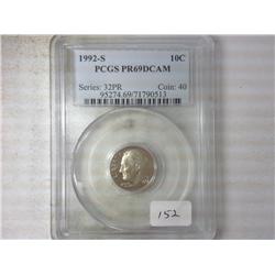 1992-S ROOSEVELT DIME PCGS PR69DCAM