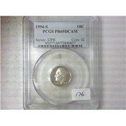 1994-S ROOSEVELT DIME PCGS PR69DCAM