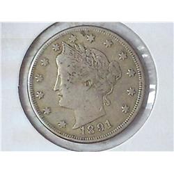 1891 LIBERTY "V" NICKEL (FINE)