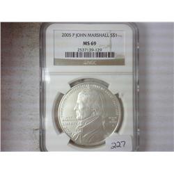 2005-P MARSHALL US SILVER DOLLAR NGC MS69