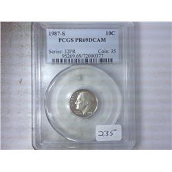 1987-S ROOSEVELT DIME PCGS PR69DCAM