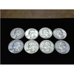 $2 FACE WASHINGTON SILVER QUARTERS 8 COINS