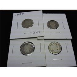 1908-D, 13, 14-D & 16 BARBER DIMES