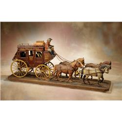 Hand Carved Vintage Wooden Stagecoach