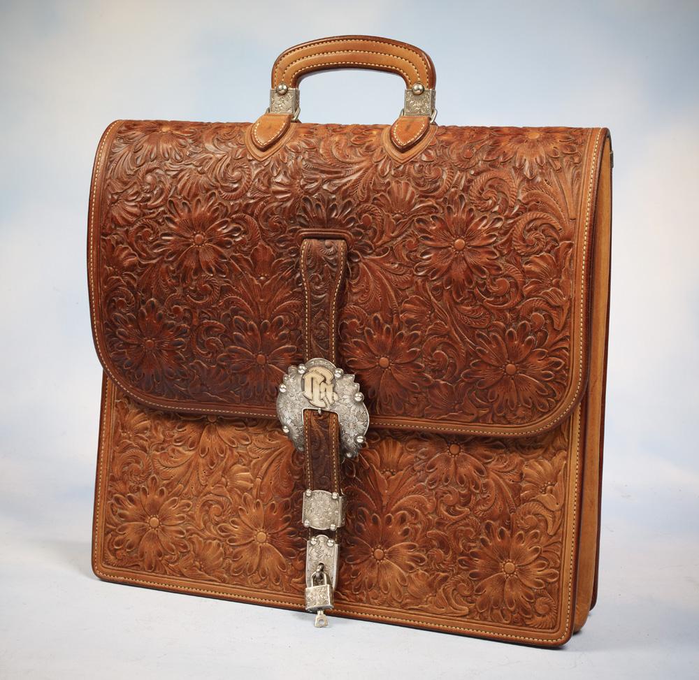 Exquisite Murray Studios Floral Carved Leather Briefcase