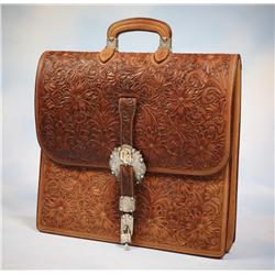 Exquisite Murray Studios Floral Carved Leather Briefcase