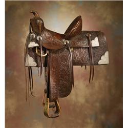 Al Furstnow Hollywood, lovely Floral Carved Full-Seat Saddle