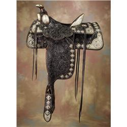 Elegant 1930s Floral Carved Visalia Saddle with Santa Barbara and RV History