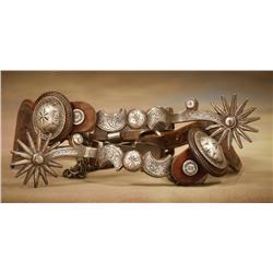 Visalia Stock Saddle Co, San Francisco Crescent Moon Spurs with original Visalia Straps and Conchos