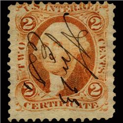 1860s US Revenue Stamp 2c Certificate Orange (STM-1465)