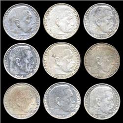 1937A/E/F Nazi Germany 2 Mark Silver Hi Grade 3 Pcs (COI-8070)