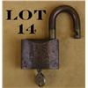 Image 2 : Old brass lock with key, approx. 3” x 2”  showing a great brown patina and stamped on  one side “U.S