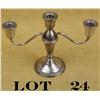 Image 1 : Sterling silver candelabra with three candle  positions, approx. 7” high and 10” wide in  overall ve