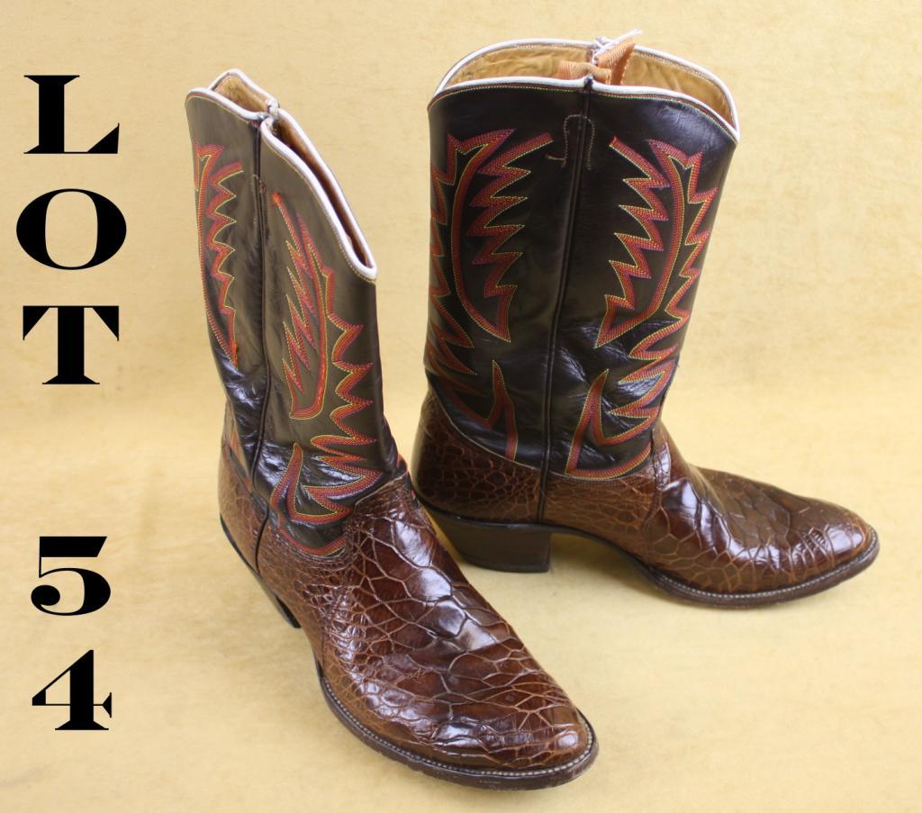Pair of Nocona Sea Turtle cowboy boots in factory box and in overall