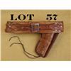 Image 1 : Tooled leather single loop holster and  cartridge belt with square metal belt buckle,  no visible ma