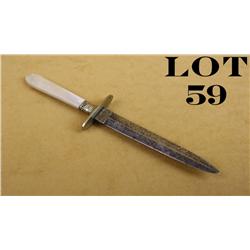 Small pearl handled dagger marked on the  blade’s hilt “Clark Bros, Sheffield” approx.  8” overall w