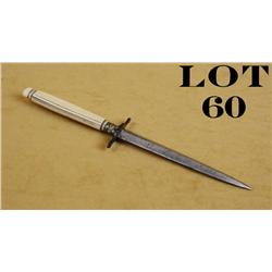 Ivory handled dagger approx. 8-1/2” overall  with an approx. 4-1/2” unmarked blade in  overall good 