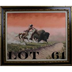 Print on canvas hand signed by prominent  western artist, Joe Grandee. Approx. 15-1/2"  by 20", gall