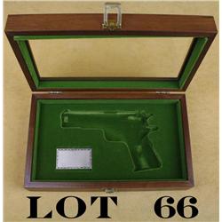 Custom wood and glass display case for a Colt  1911 style semi-auto pistol in overall very  good con