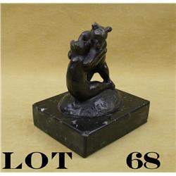 Lot of 4 small bronzes depicting playful  bears, on marble bases by noted artist E.W.  Deming made b
