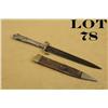 Image 1 : Cutlery style dagger and sheath approx.  9-1/2” overall with an approx. 5-1/2”  unmarked blade in ov