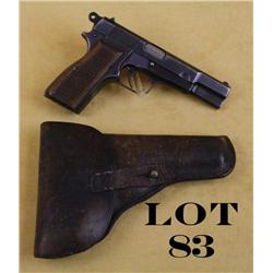FN Hi Power semi-auto pistol, nazi proofed,  9mm cal., 4-1/2” barrel, mat blue finish,  checkered wo