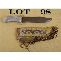 Large custom made modern clip point knife,  approx. 15” overall with an approx. 10”  unmarked blade 