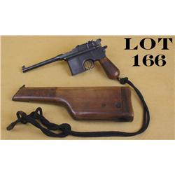 Broomhandle Mauser semi-auto pistol, .30  cal., 7-1/2” barrel, mat blue finish, grooved  wood grips,
