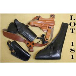 Lot of misc. leather gear including approx.  10 holsters of various makers and sizes, two  cartridge
