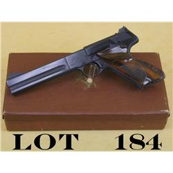Colt Match Target semi-auto pistol, .22LR  cal., 6” barrel, blue finish, checkered  mottled red and 