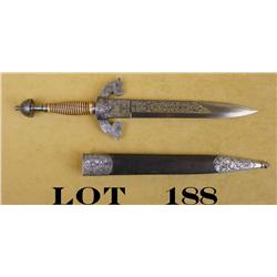 Beautifully accomplished Spanish dagger  approx. 17” overall with an approx. 9” blade  that is etche