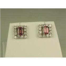Stunning 14 karat white gold ladies custom  made earrings fine set with two matching pink  tourmalin