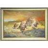 Image 1 : Framed original color oil painting by noted  Western artist Russ Vickers entitled “Run for  the Back