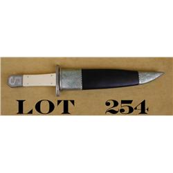 Finely made coffin handle Bowie style knife  and scabbard approx. 14” overall with an  approx. 9-1/2