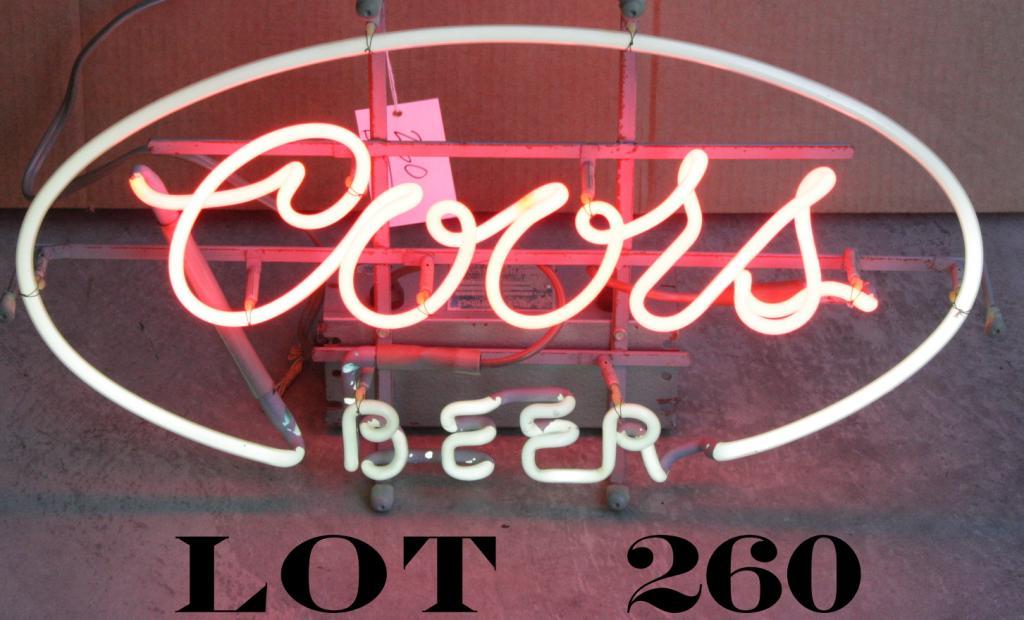 Coors Beer Neon advertising sign, approx. 14” x 24” in overall good