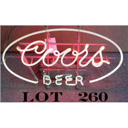 Coors Beer Neon advertising sign, approx. 14”  x 24” in overall good condition at time of  descripti