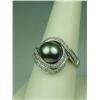 Image 2 : Exquisite 14 karat white gold ladies custom  made ring set with a fine center black  Tahitian pearl 