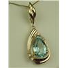 Image 2 : Splendid 14 karat yellow gold ladies custom  made pendant set with a center pear shape  blue/green A