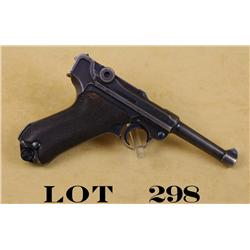 German Luger semi-auto military pistol, 9mm  cal., 4” barrel, black finish, “S/42” and  1937 marked,