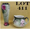 Image 1 : Beautiful Limoge pitcher and vase:  the  pitcher is approx. 7” high and approx. 7” in  diameter show